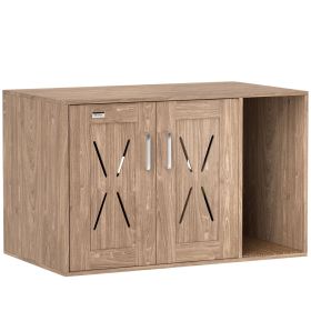 PawHut Cat Litter Box Enclosure with Scratching Board, Cat Washroom End Side Table, 31.5" x 19" x 20", Walnut Brown