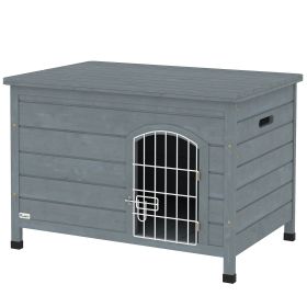 PawHut 31.5"L Wooden Decorative Dog Cage Kennel Wire Door with Lock, Openable Top Removable Bottom, Dark Gray